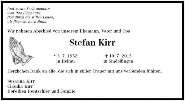 Kirr Stefan 1952-2015 Todesanzeige